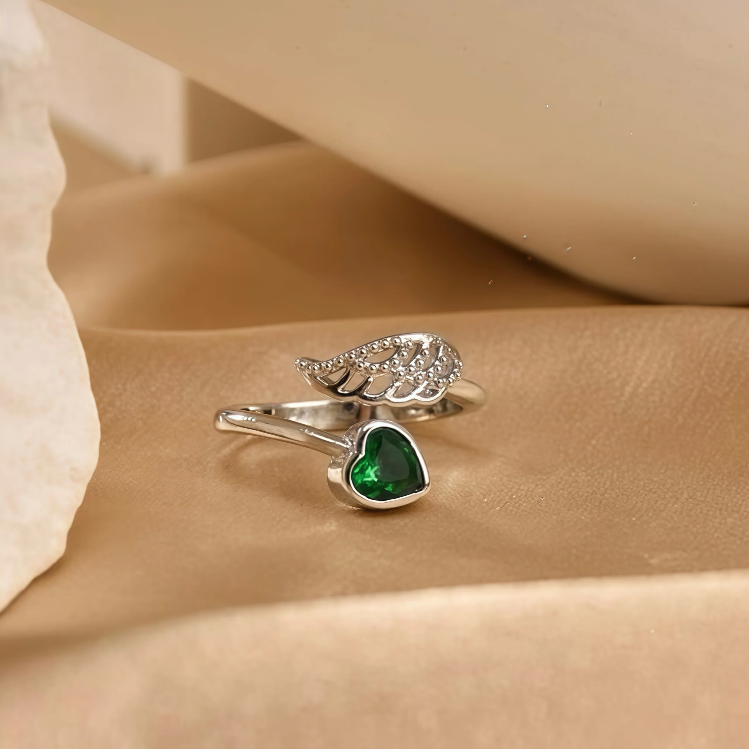 For Memorial - I'm a Wife to a Husband Custom Birthstone Wing Ring - Image 5