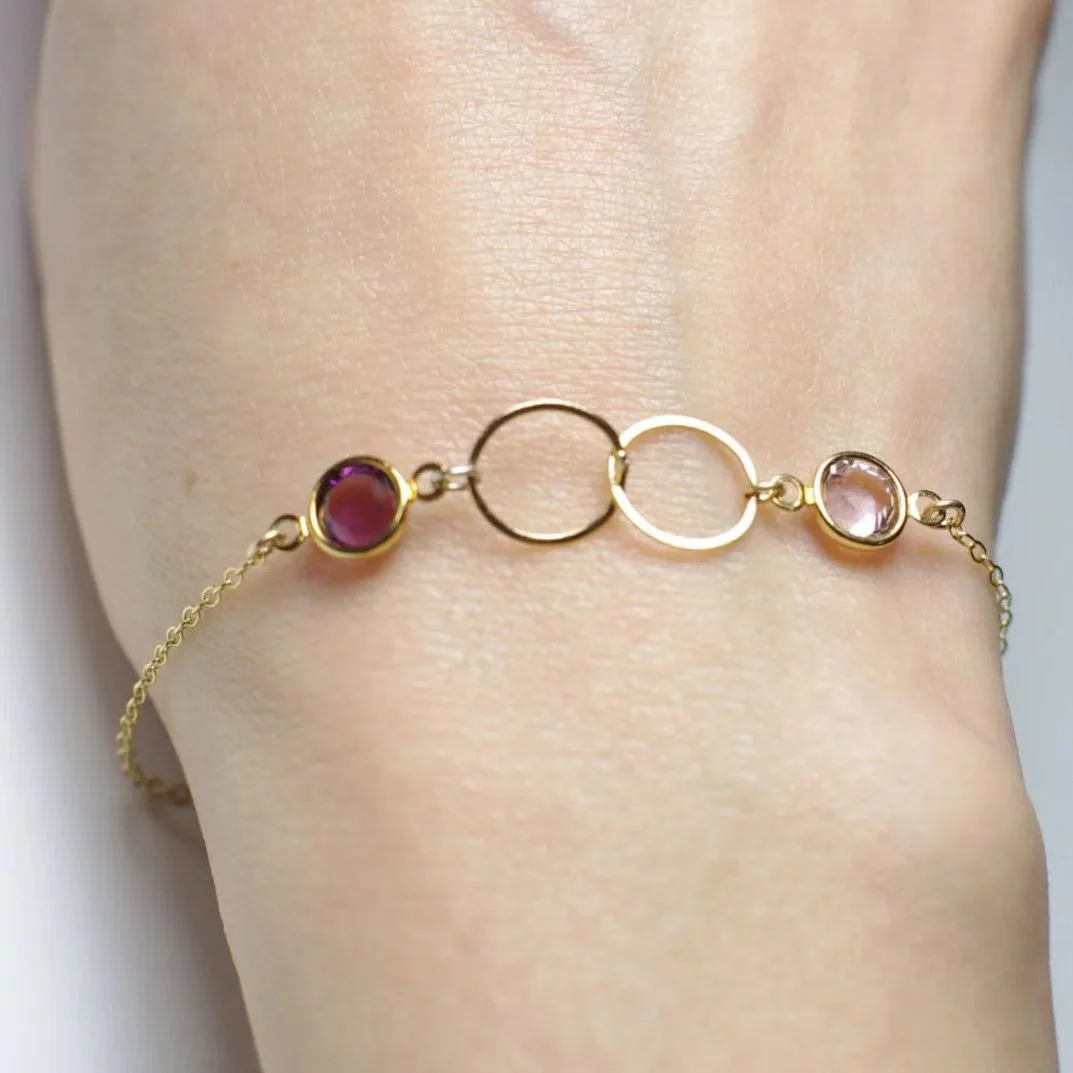 Mother And Daughter Forever Linked Together Custom Birthstones Bracelet - Image 5