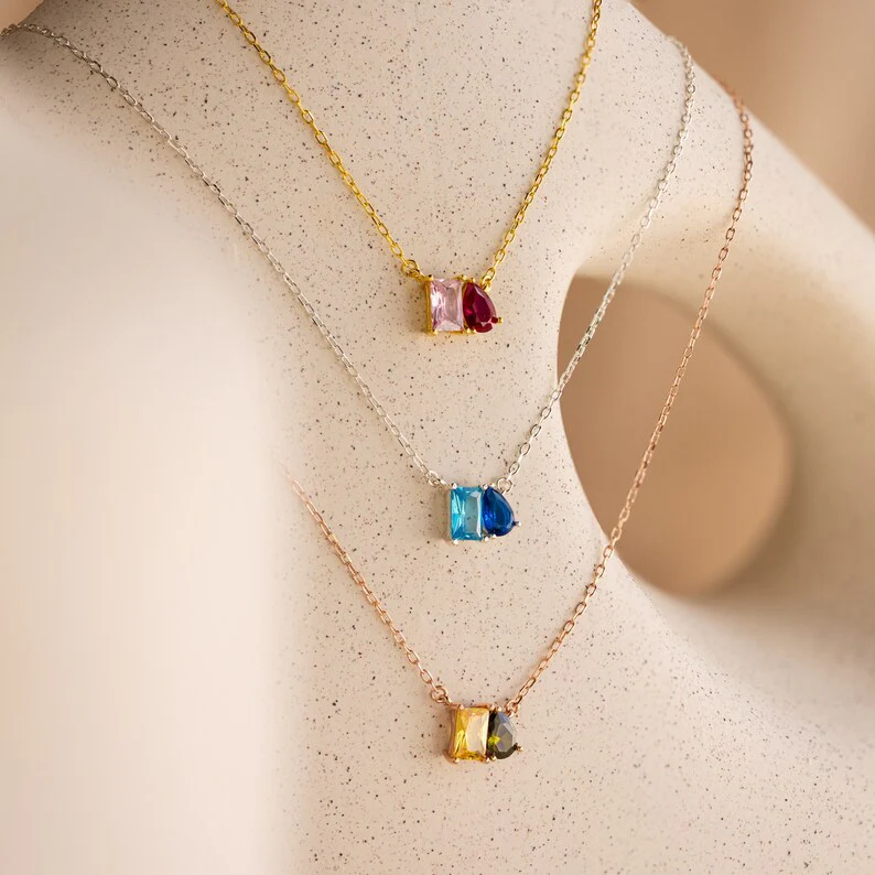 MOTHER AND DAUGHTER FOREVER LINKED TOGETHER CUSTOM BIRTHSTONES NECKLACE - Image 4