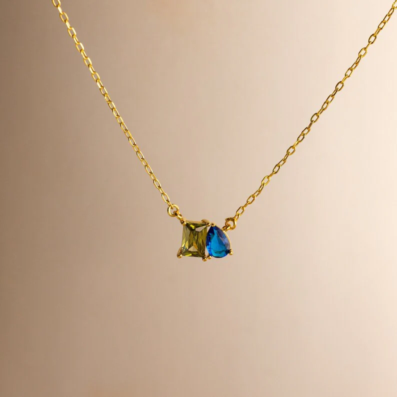 MOTHER AND DAUGHTER FOREVER LINKED TOGETHER CUSTOM BIRTHSTONES NECKLACE - Image 5