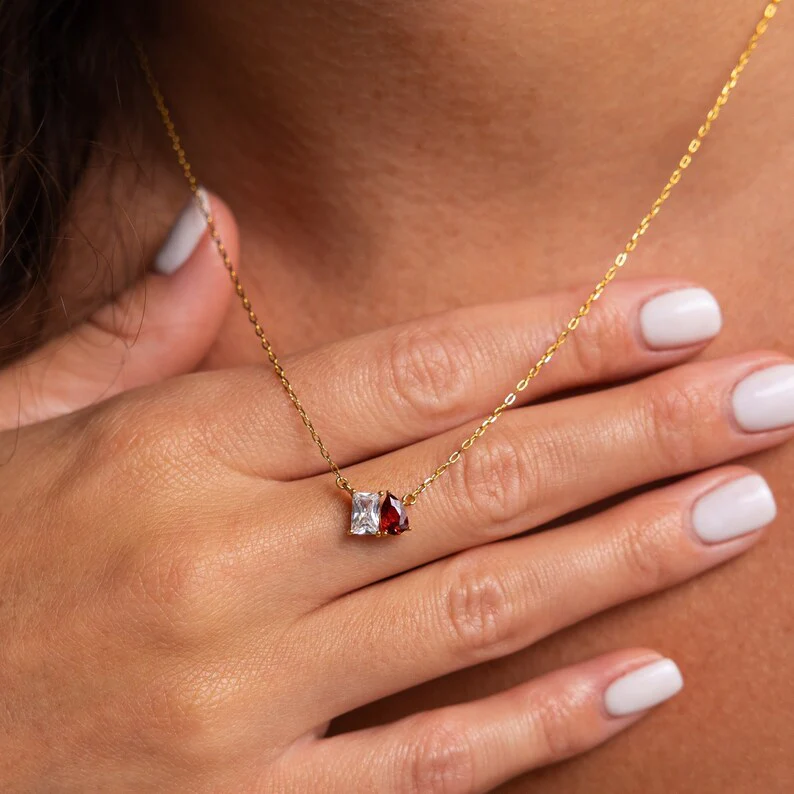 MOTHER AND DAUGHTER FOREVER LINKED TOGETHER CUSTOM BIRTHSTONES NECKLACE - Image 6