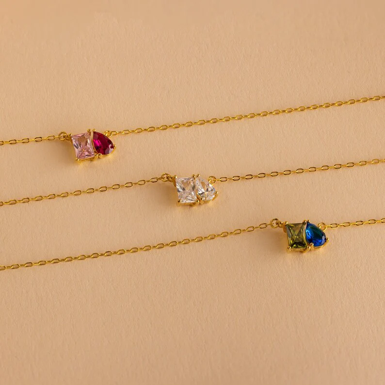 MOTHER AND DAUGHTER FOREVER LINKED TOGETHER CUSTOM BIRTHSTONES NECKLACE - Image 7