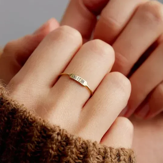 FOR MEMORIAL - CUSTOM DELICATE DAINTY BAR DATE RING - Image 3