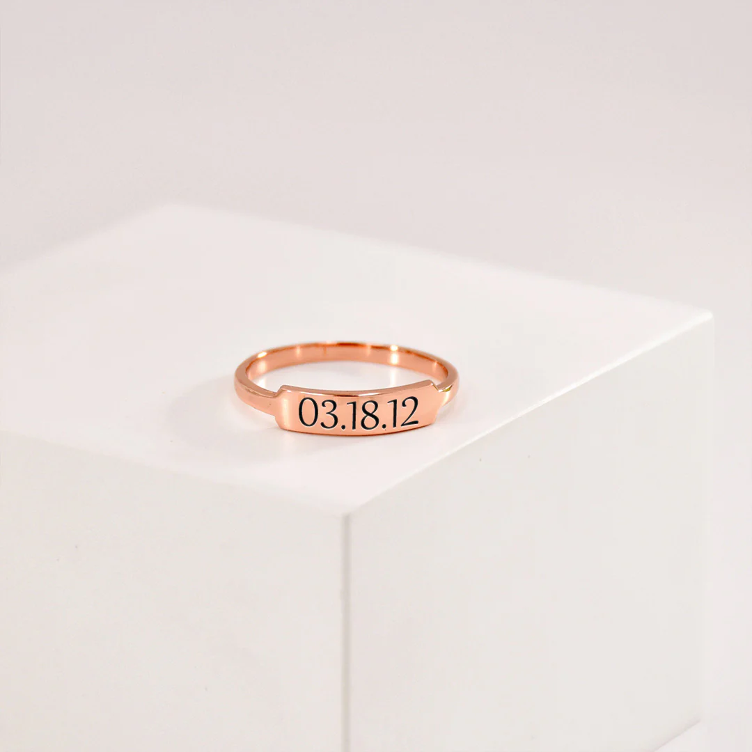 FOR MEMORIAL - CUSTOM DELICATE DAINTY BAR DATE RING - Image 4