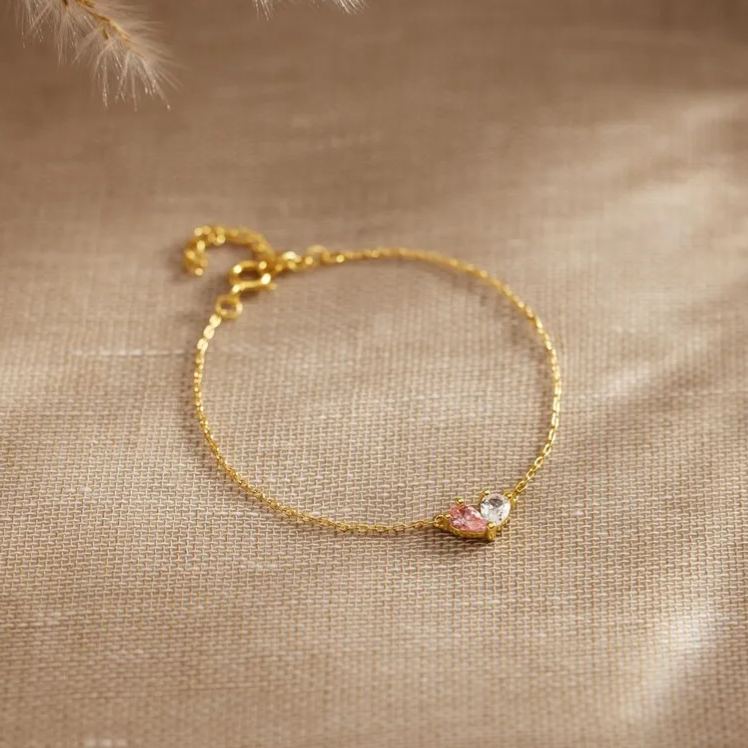 MOTHER AND DAUGHTER FOREVER LINKED TOGETHER CUSTOM HEART BIRTHSTONES BRACELET - Image 3