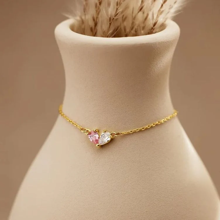 MOTHER AND DAUGHTER FOREVER LINKED TOGETHER CUSTOM HEART BIRTHSTONES BRACELET - Image 7