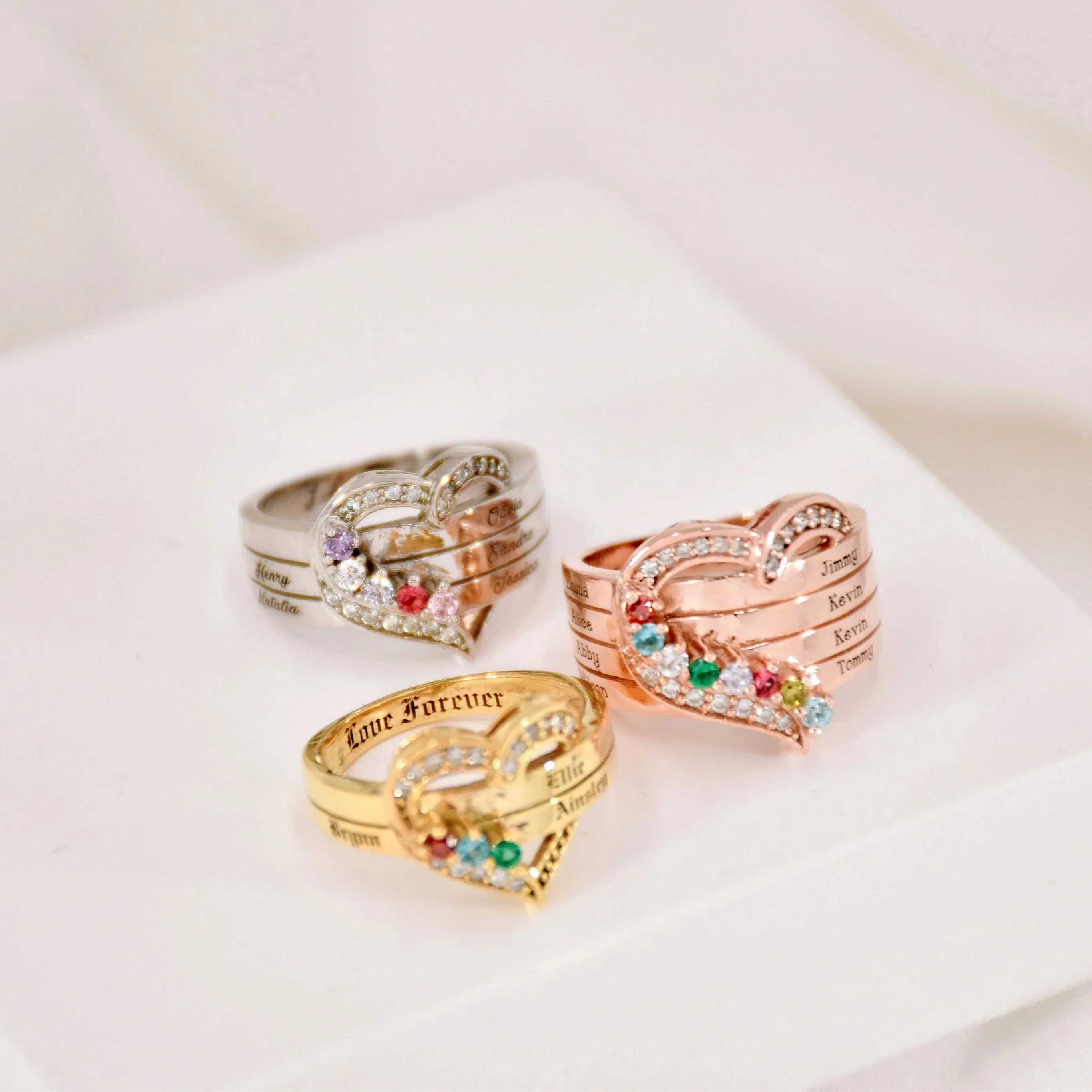 FOR LOVE - CUSTOM BIRTHSTONE & NAME HEART RING - Image 3