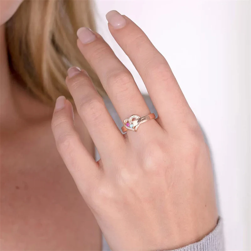 FOR LOVE - CUSTOM BIRTHSTONE & NAME HEART RING - Image 5