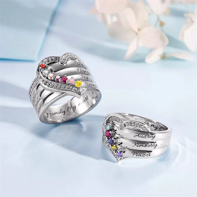 FOR LOVE - CUSTOM BIRTHSTONE & NAME HEART RING - Image 6