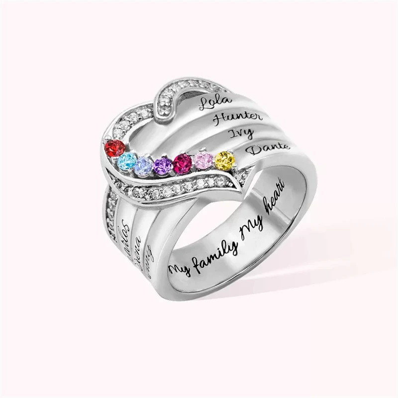 FOR LOVE - CUSTOM BIRTHSTONE & NAME HEART RING - Image 7