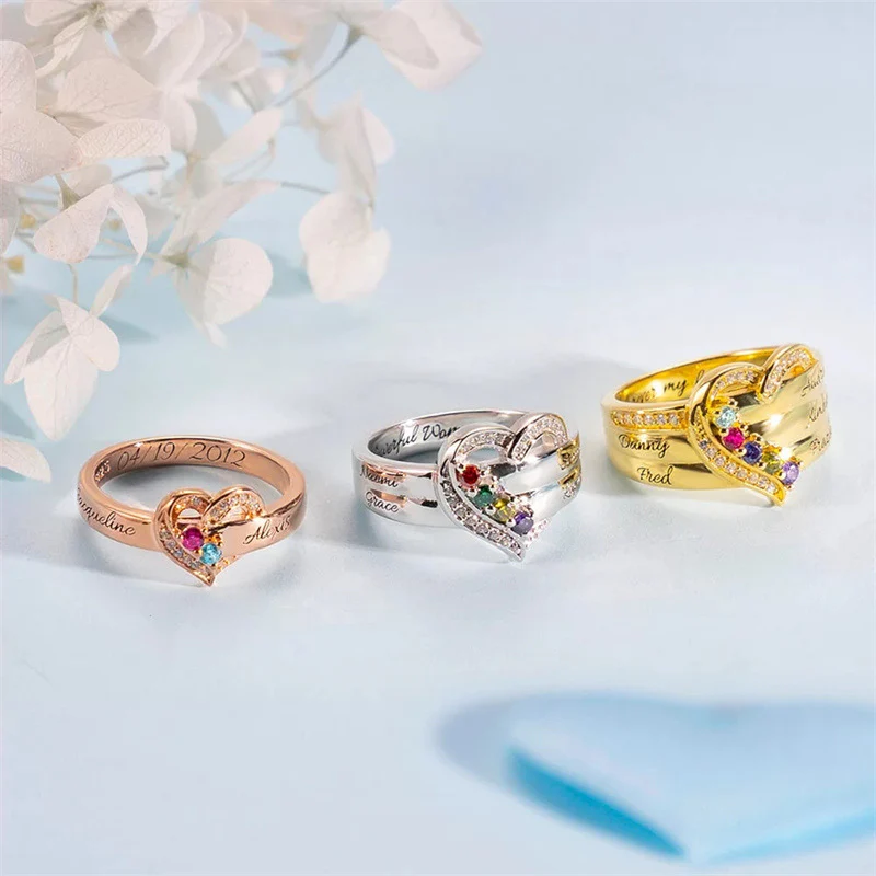 FOR LOVE - CUSTOM BIRTHSTONE & NAME HEART RING - Image 8