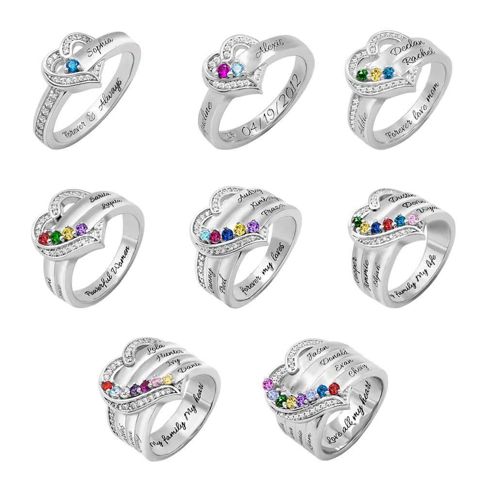 FOR LOVE - CUSTOM BIRTHSTONE & NAME HEART RING - Image 9
