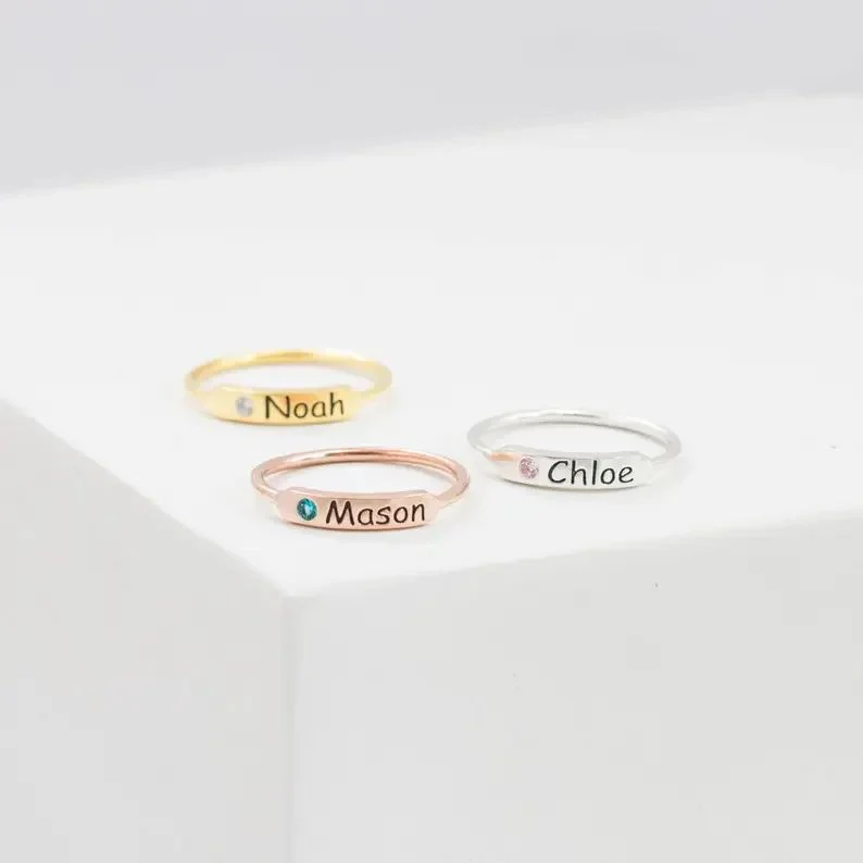FOR MEMORIAL - CUSTOM NAME & BIRTHSTONR RING - Image 5