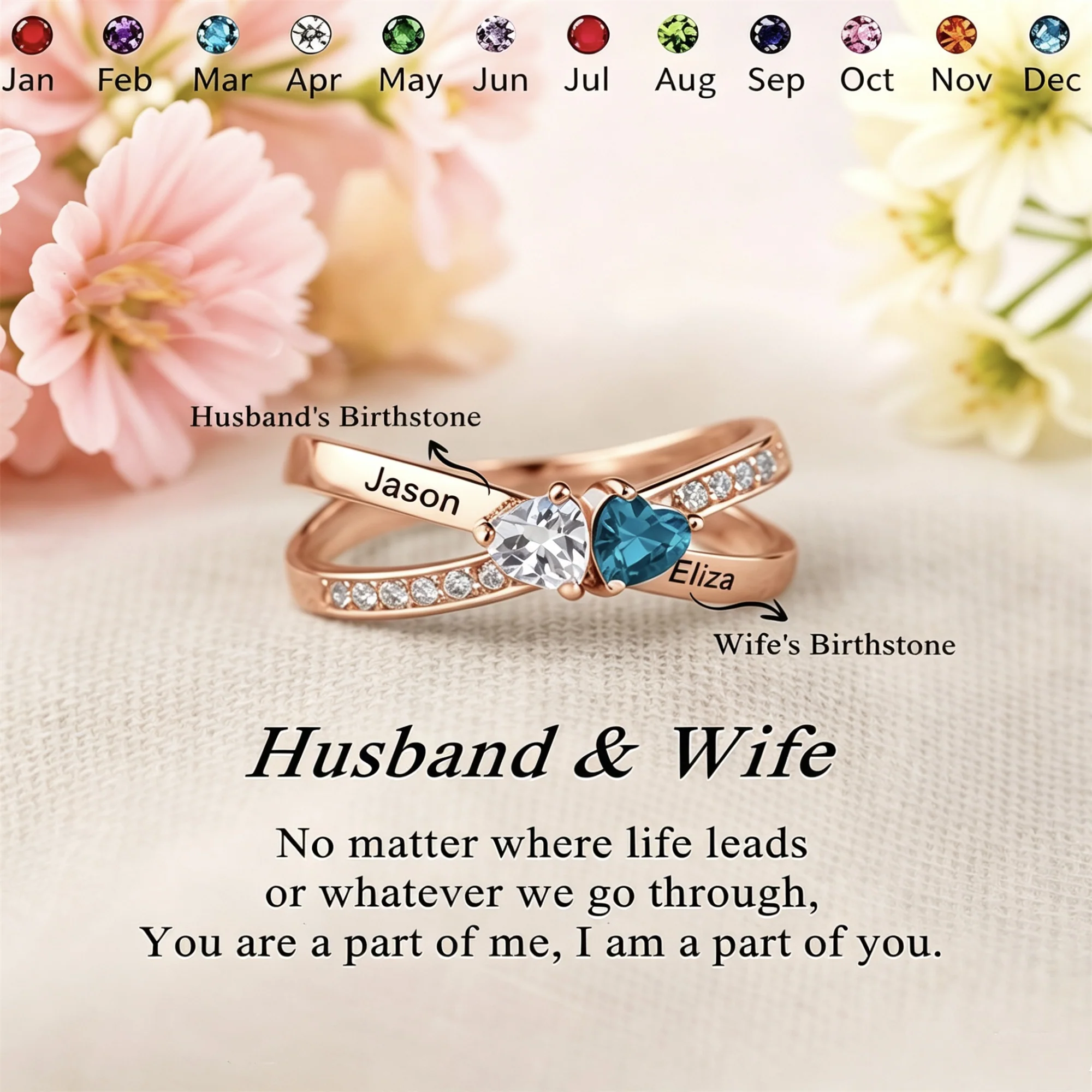 For Love - Custom Promise Two Heart Birthstone Ring