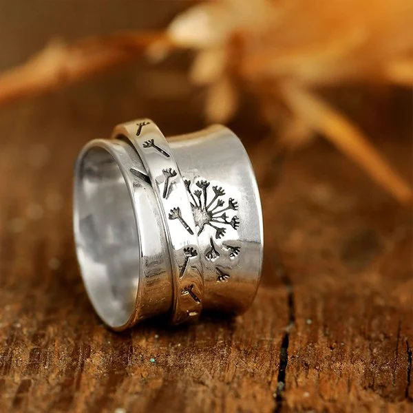 Dandelion Flower Spinner Silver Ring - Image 3