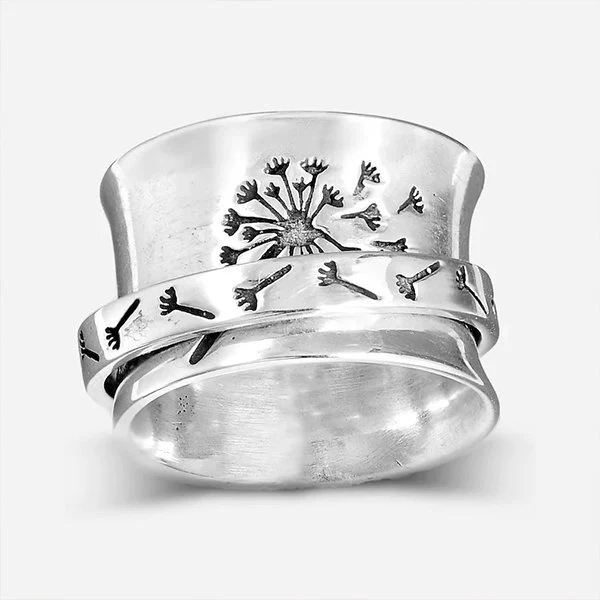 Dandelion Flower Spinner Silver Ring - Image 5