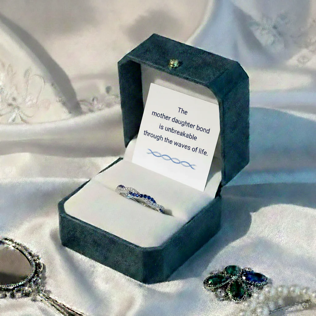Mother & Daughter Double Birthstones Wave Ring - Image 9
