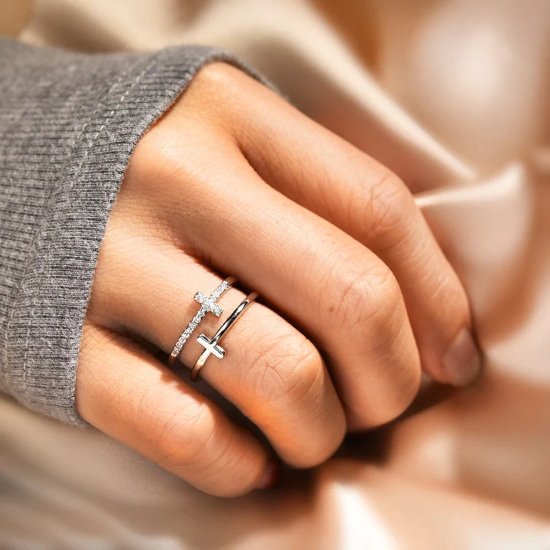 🎁Christmas Sale🎄To My Daughter "Pray Through It" Twin Band Cross Ring - Image 8