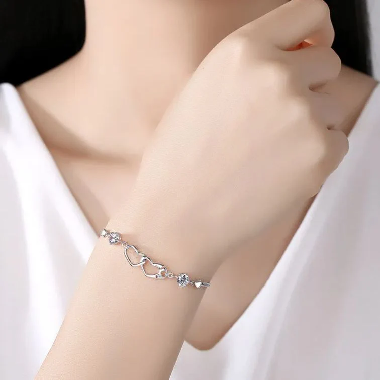 To My Unbiological Daughter - We Are Linked Together Custom Double Diamond & Heart Bracelet - Image 3