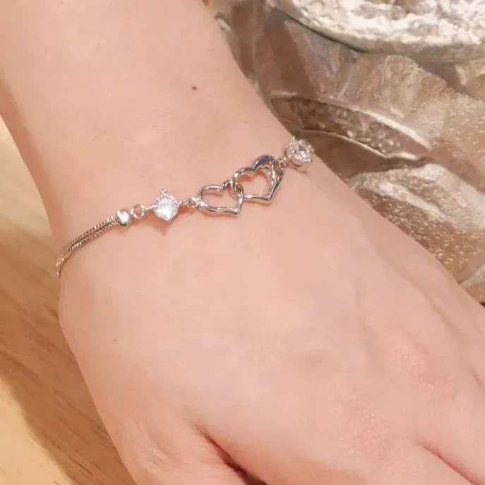 To My Unbiological Daughter - We Are Linked Together Custom Double Diamond & Heart Bracelet - Image 4
