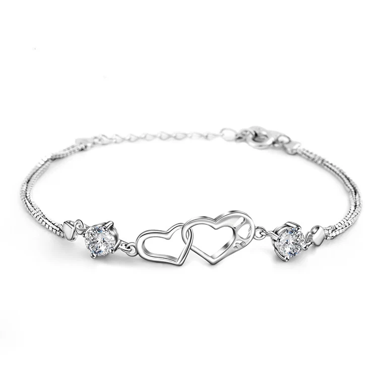 To My Unbiological Daughter - We Are Linked Together Custom Double Diamond & Heart Bracelet - Image 5