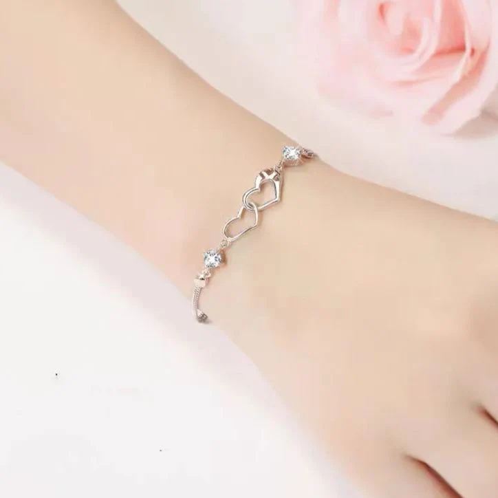 To My Unbiological Daughter - We Are Linked Together Custom Double Diamond & Heart Bracelet - Image 7