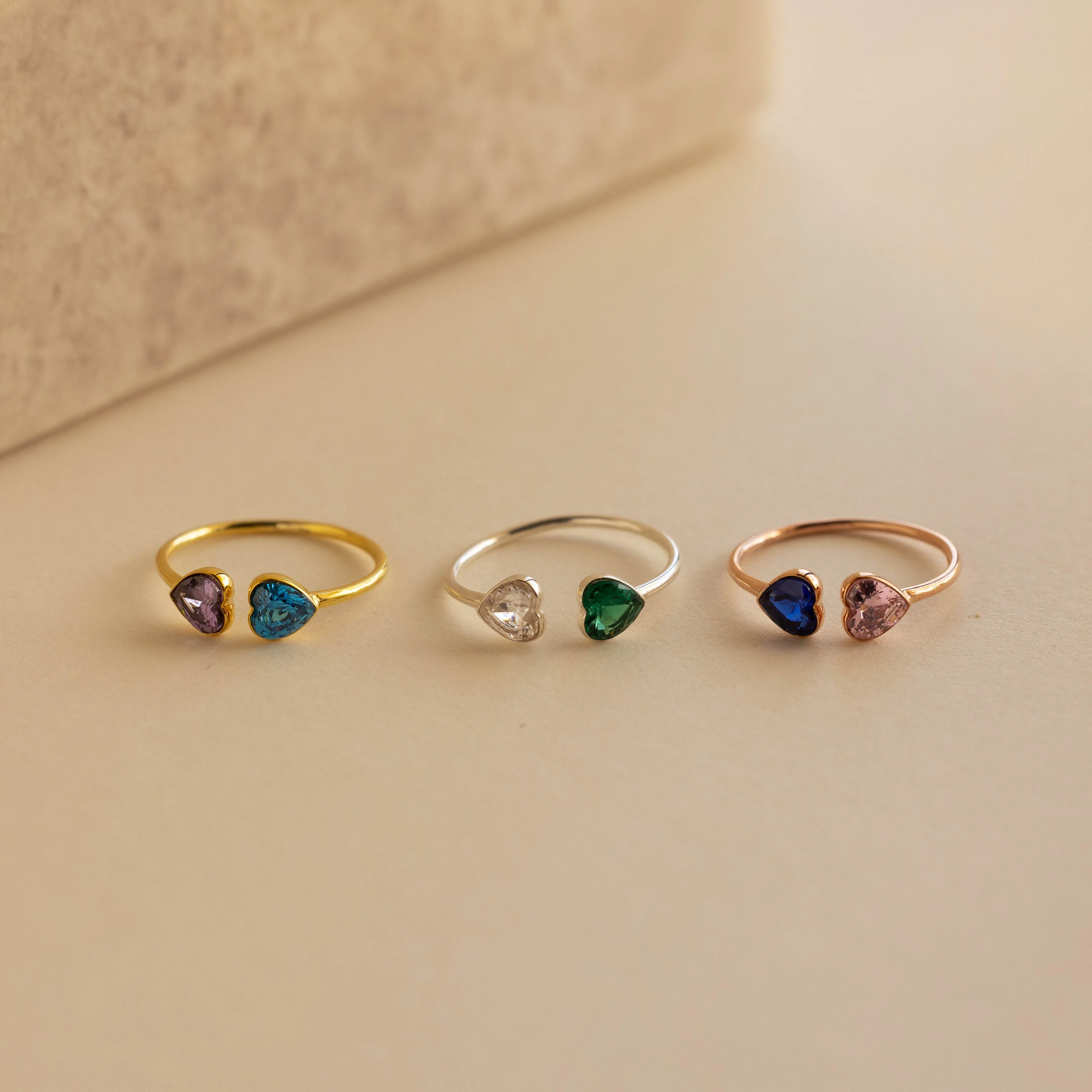 MOTHER AND DAUGHTER FOREVER LINK DOUBLE HEART CUSTOM BIRTHSTONE RING - Image 2
