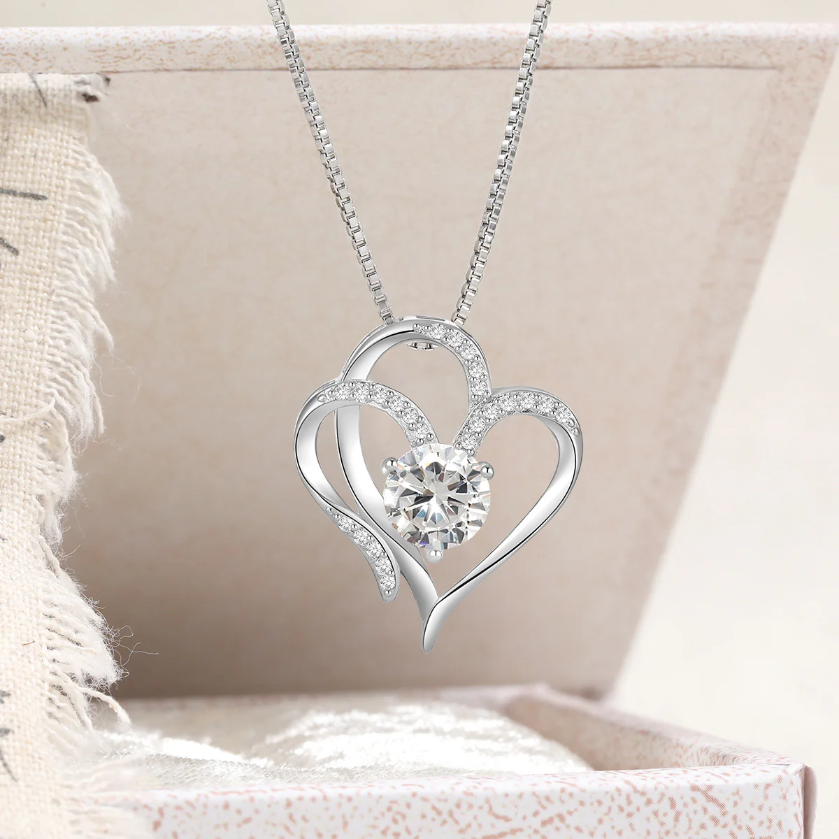 For Unbiological Daughter -I Always With You Double Heart Diamond Necklace - Image 14