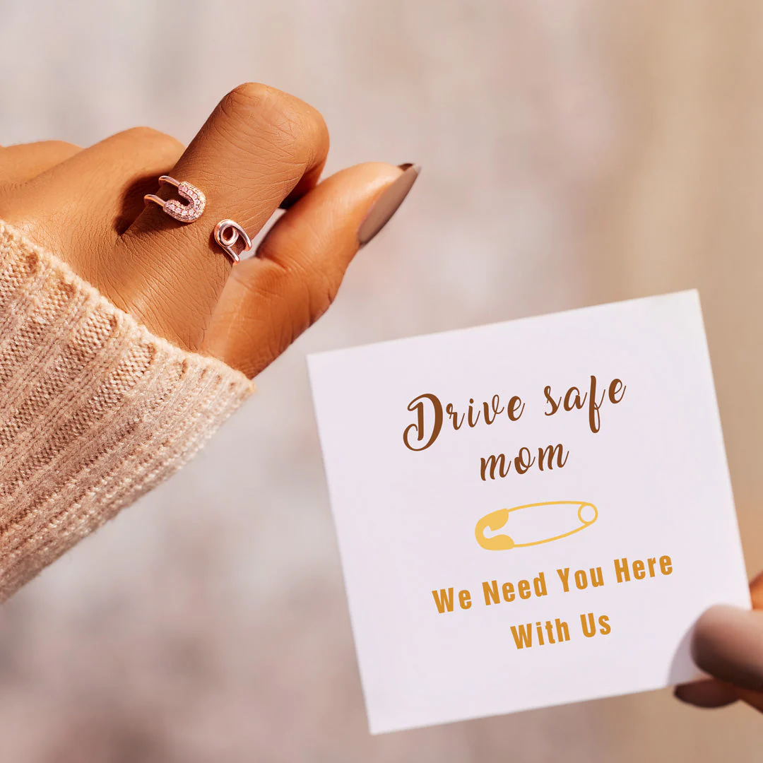 Drive Safe, Mom Safety Pin Ring - Image 3
