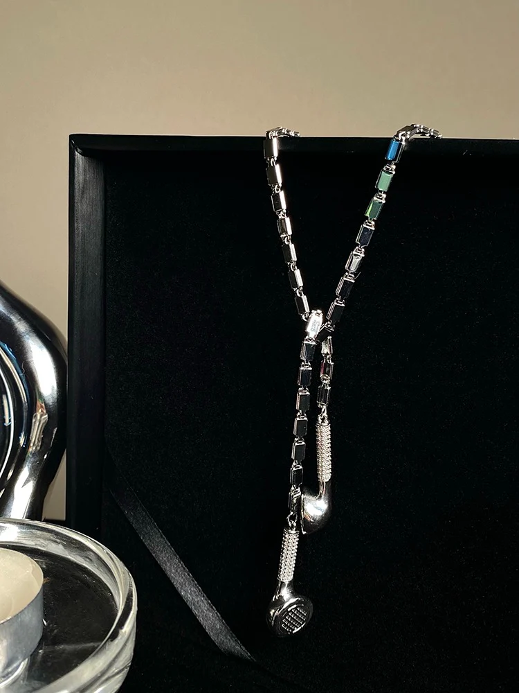Shiny Zircon Slightly Inlaid Earphone Necklace - Image 9