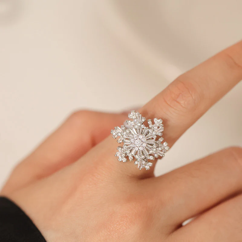Elegant Rotating Crystal Snowflake Ring - Image 2