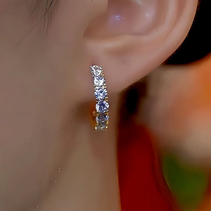 14K Gold-Plated Elegant Zircon Diamond Hoop Earrings - Image 2