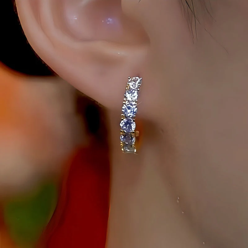 14K Gold-Plated Elegant Zircon Diamond Hoop Earrings - Image 3