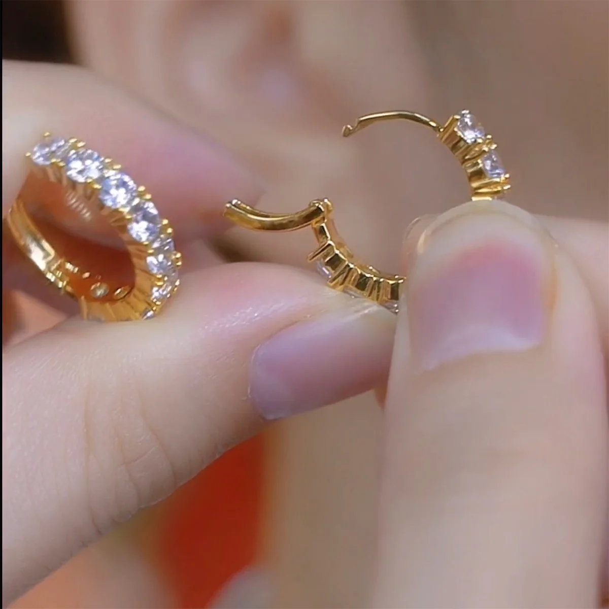 14K Gold-Plated Elegant Zircon Diamond Hoop Earrings - Image 4