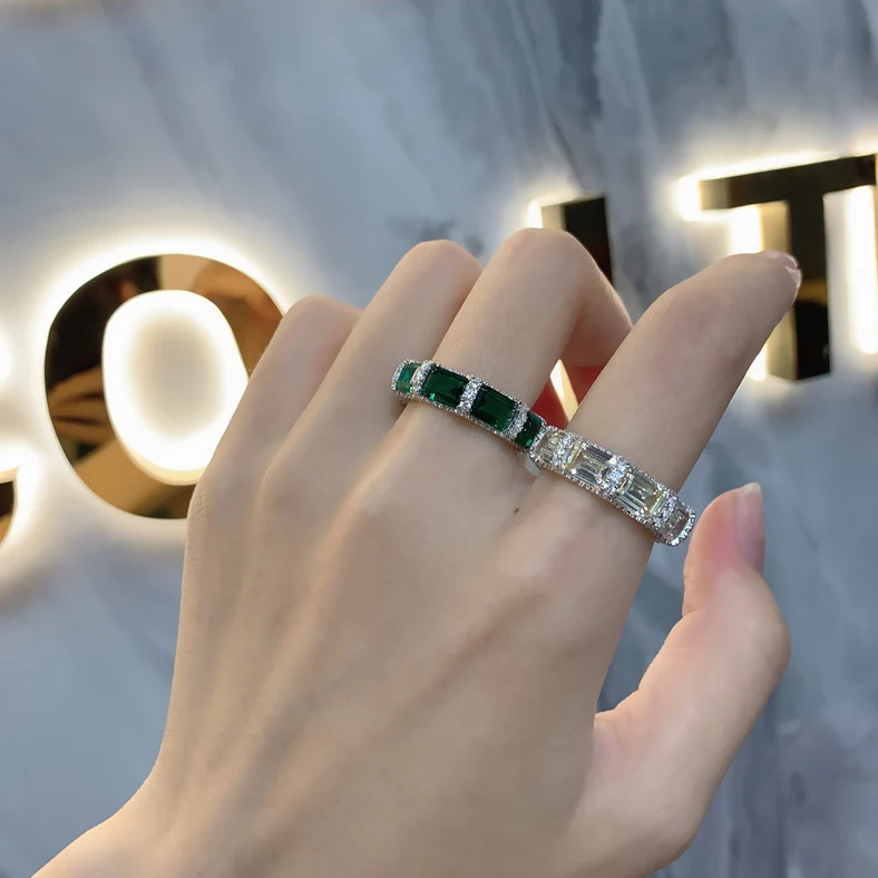 Vintage Emerald 925 Sterling Silver Eternity Band Ring - Image 10