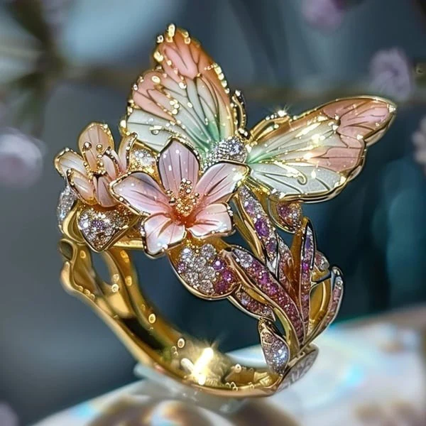 Enamel Butterfly Flower Ring - Image 10