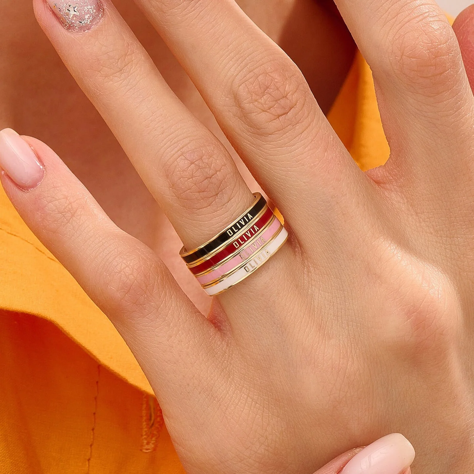 For Love- Exclusive Color Enamel Name Customized Ring - Image 5