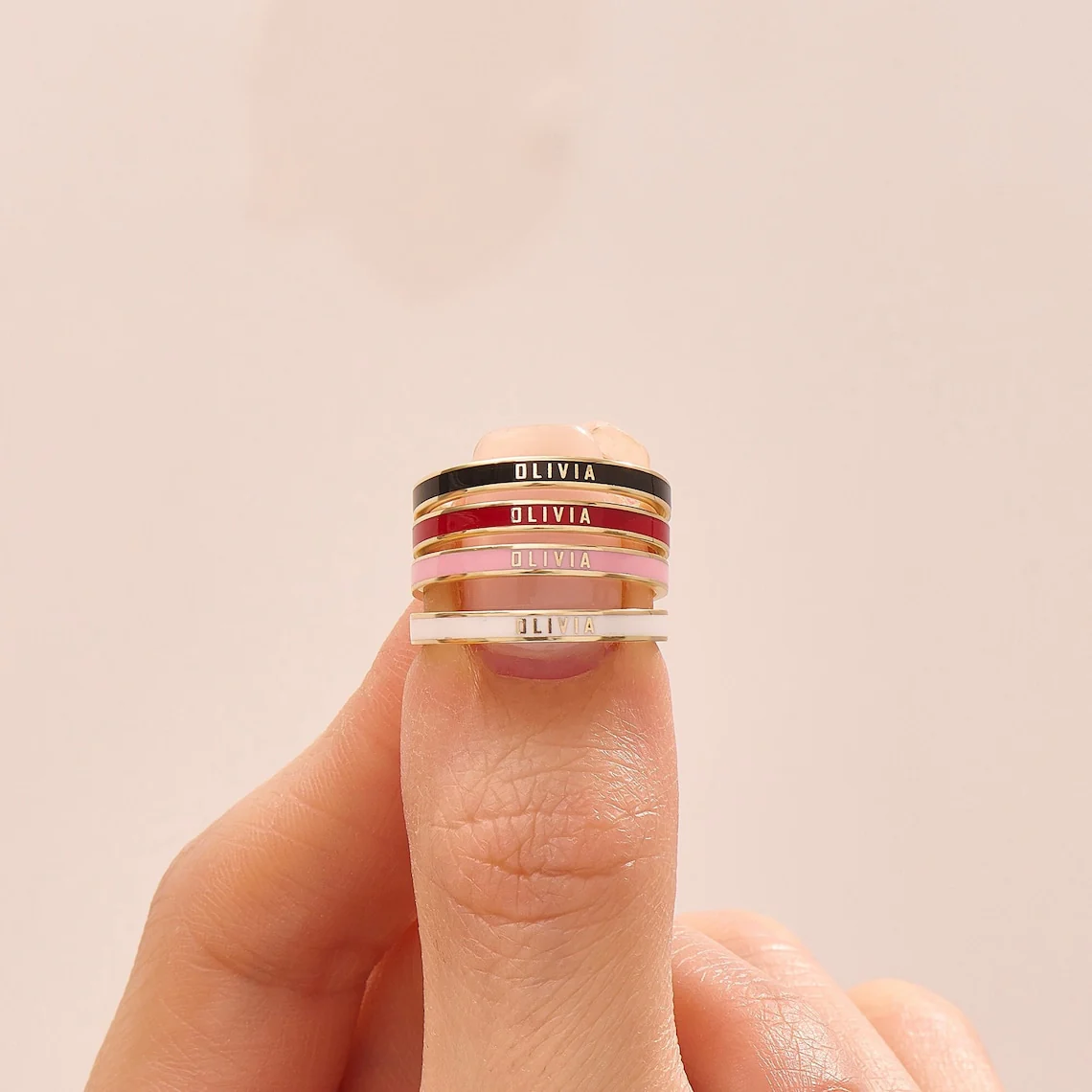 For Love- Exclusive Color Enamel Name Customized Ring - Image 8