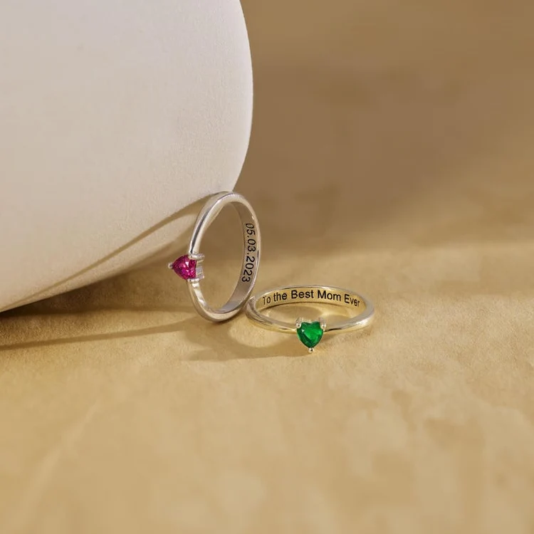 For Love - Engraved Heart Birthstone Ring - Image 3