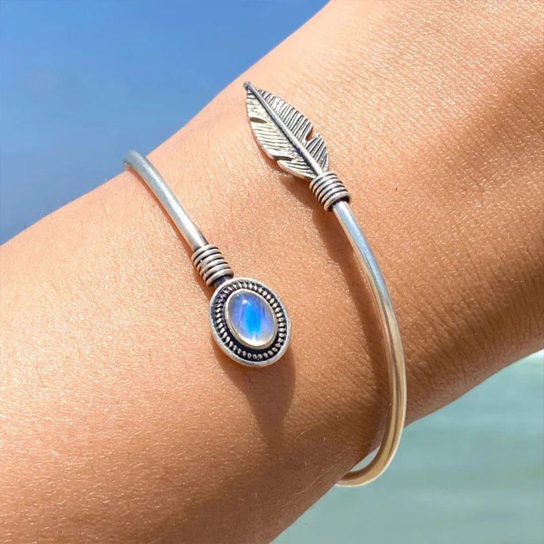 Feather Moonstone Bangle Bracelet - Image 2