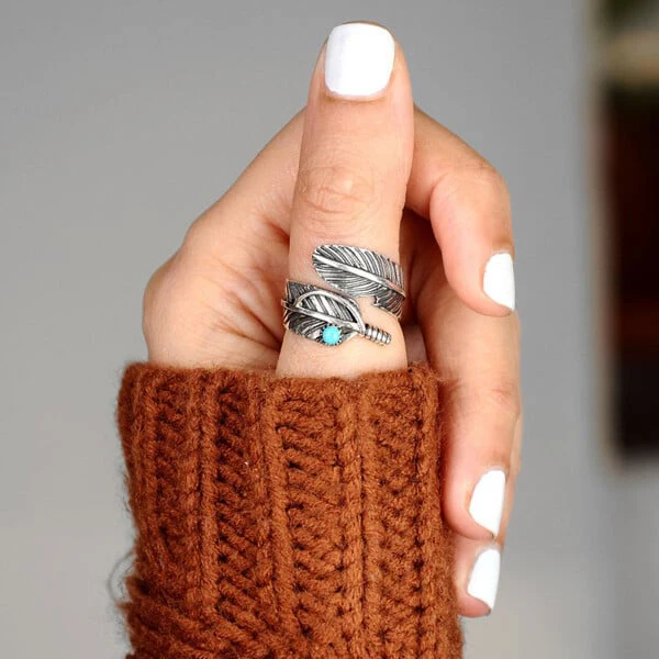 FOR MEMORIAL- YOUR GUARDIAN ANGEL WATCHING AND PROTECTING FEATHER TURQUOISE RING - Image 4