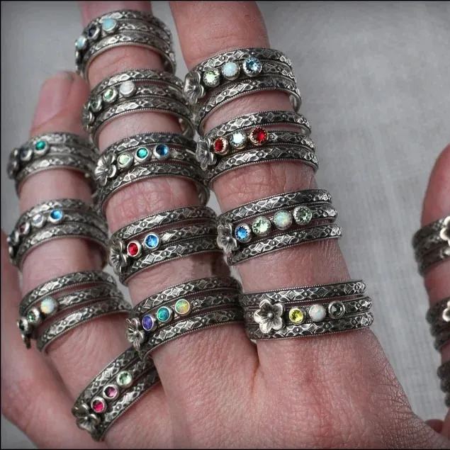 Multi Birthstone Floral Ring Set - Image 6