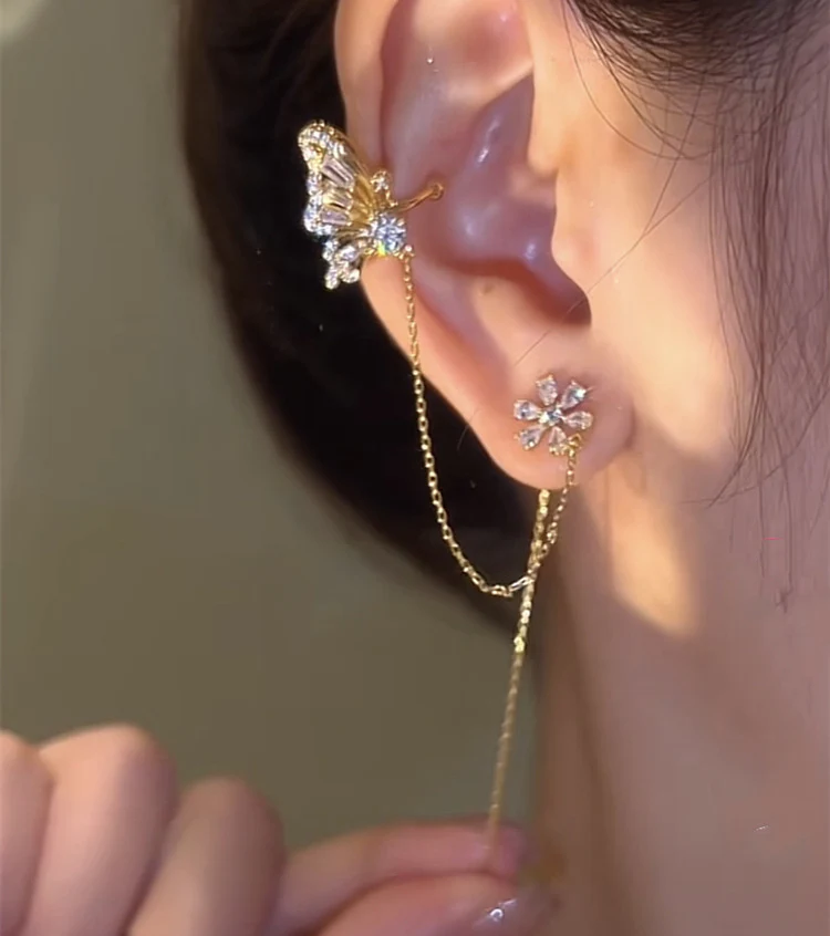 🌸Flower Butterfly Tassel Style Zircon Earrings