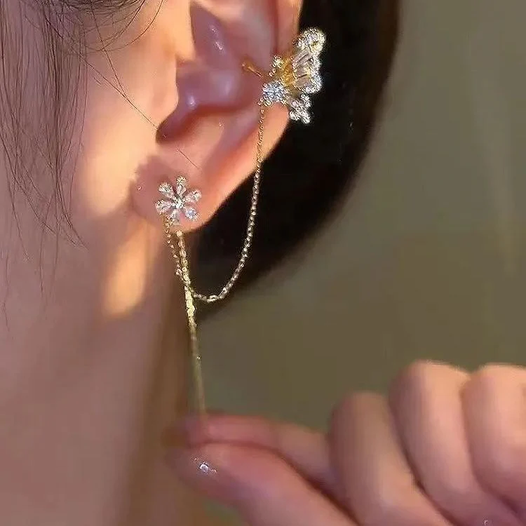 🌸Flower Butterfly Tassel Style Zircon Earrings - Image 5