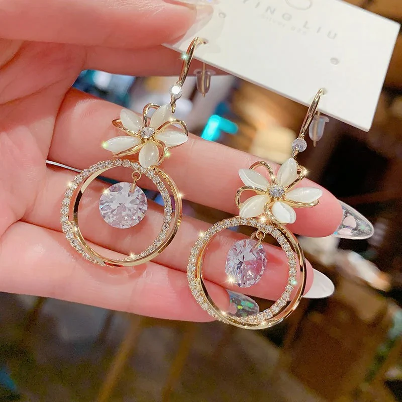 🌸Crystal Zircon Flower Pendant Earrings - Image 7