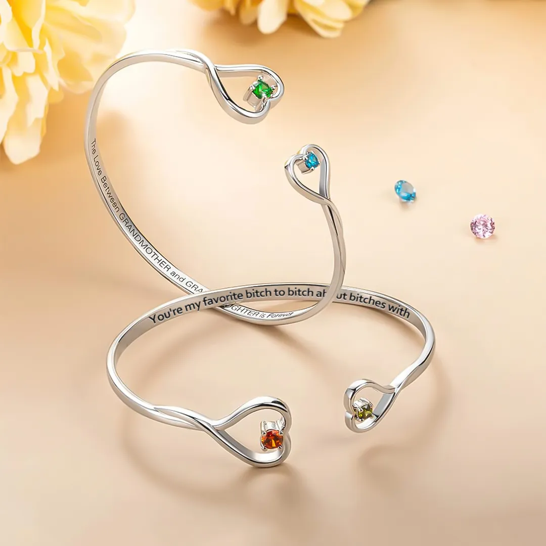 FOR FRIEND- YOU'RE MY FAVORITE BITCH DOUBLE HEARTS CUSTOM BIRTHSTONES BRACELET - Image 4