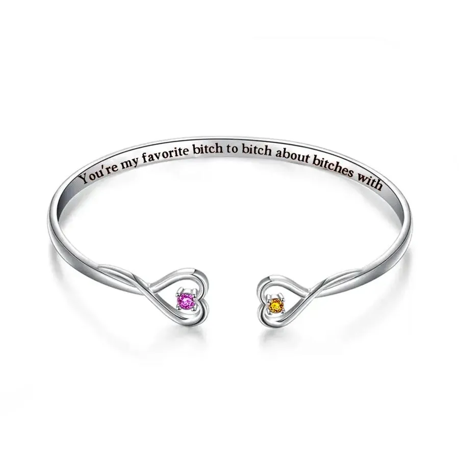 FOR FRIEND- YOU'RE MY FAVORITE BITCH DOUBLE HEARTS CUSTOM BIRTHSTONES BRACELET - Image 5