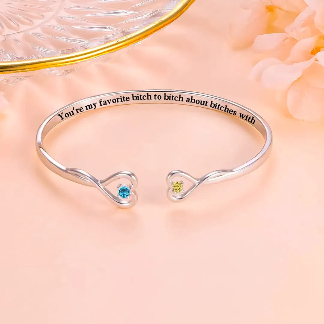 FOR FRIEND- YOU'RE MY FAVORITE BITCH DOUBLE HEARTS CUSTOM BIRTHSTONES BRACELET - Image 6