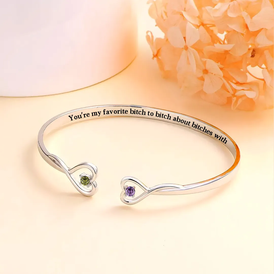 FOR FRIEND- YOU'RE MY FAVORITE BITCH DOUBLE HEARTS CUSTOM BIRTHSTONES BRACELET - Image 7