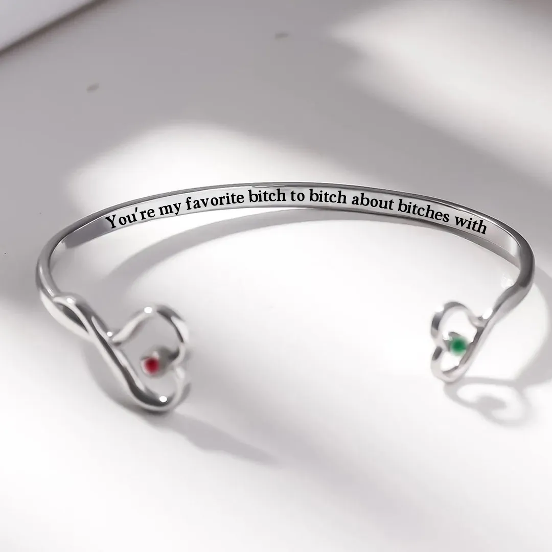 FOR FRIEND- YOU'RE MY FAVORITE BITCH DOUBLE HEARTS CUSTOM BIRTHSTONES BRACELET - Image 8